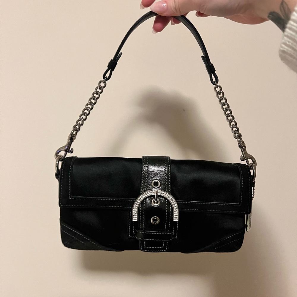 Coach Black Rhinestone Swarovski Crystal Kisslock Leather Suede Bag H05J-3578